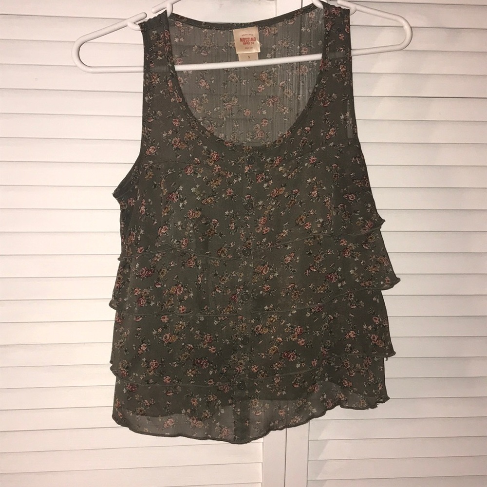 Sheer green floral ruffle top